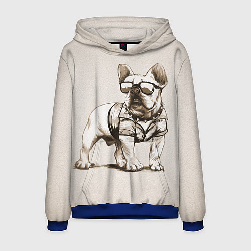 Мужская толстовка Французский бульдог в очках и рубашке / 3D-Синий – фото 1
