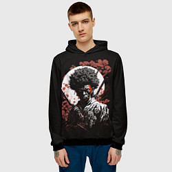 Толстовка-худи мужская Черный самурай на фоне луны, цвет: 3D-черный — фото 2