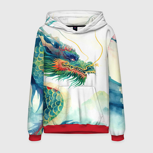 Мужская толстовка Japanese dragon - watercolor art / 3D-Красный – фото 1