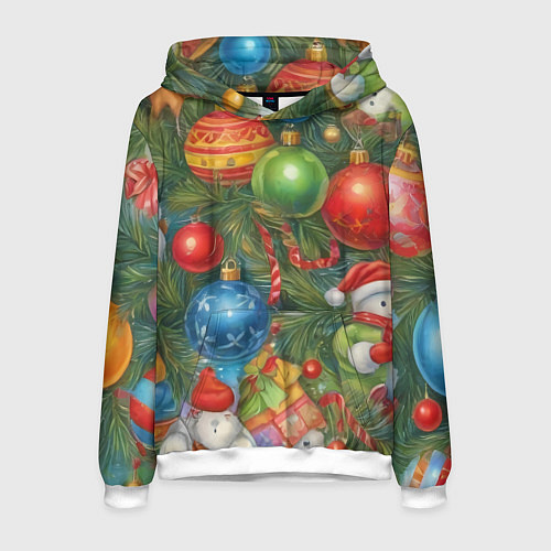 Мужская толстовка Новогодний принт на елке / 3D-Белый – фото 1