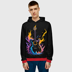 Толстовка-худи мужская Гитара в неоновом огне, цвет: 3D-красный — фото 2