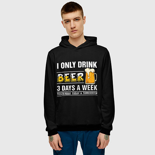 Мужская толстовка I only drink beer 3 days a week / 3D-Черный – фото 3