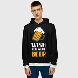 Толстовка-худи мужская Wish you were beer, цвет: 3D-белый — фото 2