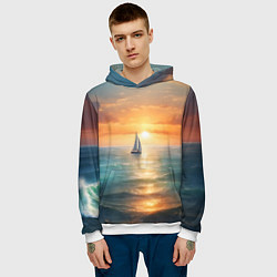 Толстовка-худи мужская Яхта на закате солнца, цвет: 3D-белый — фото 2