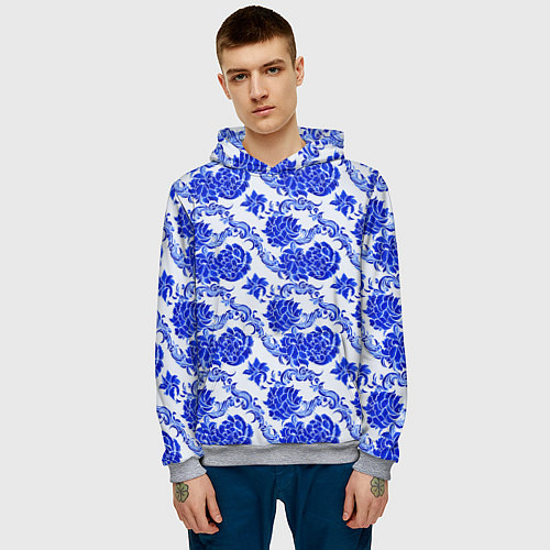 Мужская толстовка Гжель классика / 3D-Меланж – фото 3