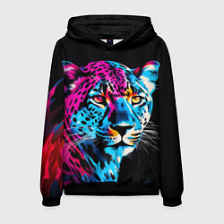 Толстовка-худи мужская Леопард в неоновых цветах, цвет: 3D-черный