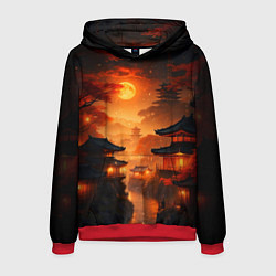 Толстовка-худи мужская Мрачная япония - пейзаж, цвет: 3D-красный