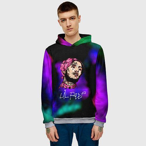 Мужская толстовка Lil peep рэп неоновый градиент / 3D-Меланж – фото 3