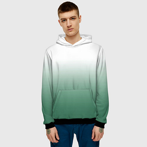 Мужская толстовка Туманный градиент бело-зелёный / 3D-Черный – фото 3
