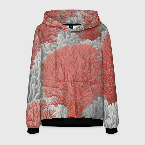 Мужская толстовка Красные и белые кораллы / 3D-Черный – фото 1
