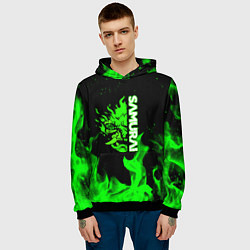 Толстовка-худи мужская Samurai green fire toxic, цвет: 3D-черный — фото 2