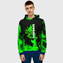 Толстовка-худи мужская Samurai green fire toxic, цвет: 3D-синий — фото 2