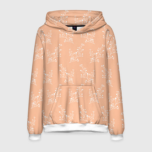 Мужская толстовка Белые ветки на персиковом фоне / 3D-Белый – фото 1