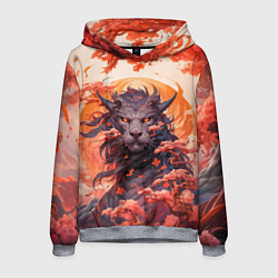 Толстовка-худи мужская Тигровый дракон сакура, цвет: 3D-меланж