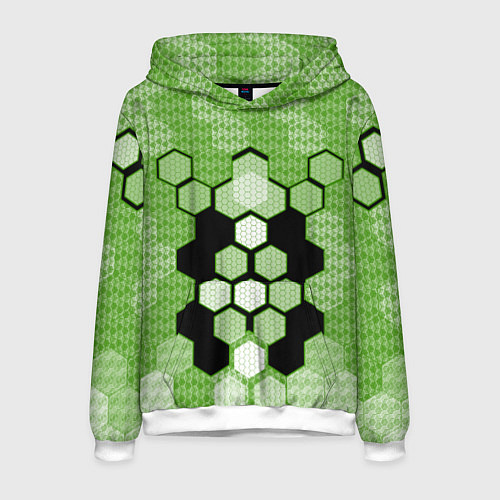 Мужская толстовка Зелёная кибер броня hexagons / 3D-Белый – фото 1