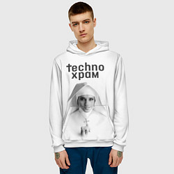 Толстовка-худи мужская Techno храм монашка улыбается, цвет: 3D-белый — фото 2