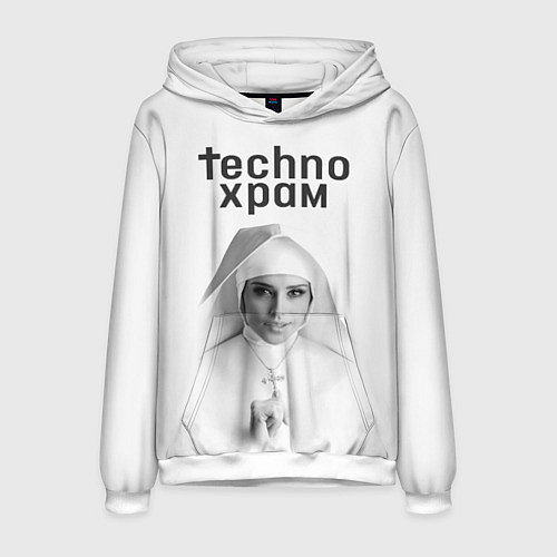 Мужская толстовка Techno храм монашка улыбается / 3D-Белый – фото 1