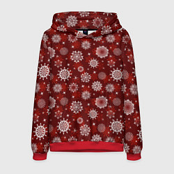 Толстовка-худи мужская Snowflakes on a red background, цвет: 3D-красный