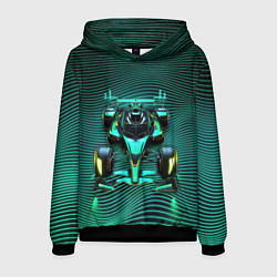 Толстовка-худи мужская Болид на неоновых волнах, цвет: 3D-черный