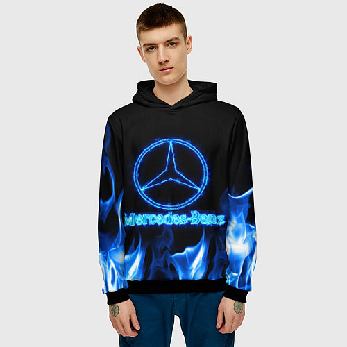 Мужская толстовка Mercedes-benz blue neon / 3D-Черный – фото 3