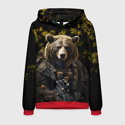 Толстовка-худи мужская Медведь солдат в ночном лесу, цвет: 3D-красный