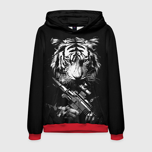 Мужская толстовка Тигр с винтовкой / 3D-Красный – фото 1