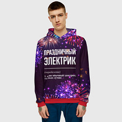 Толстовка-худи мужская Праздничный электрик: фейерверк, цвет: 3D-красный — фото 2