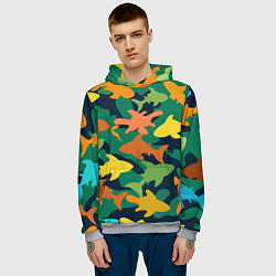 Толстовка-худи мужская Камуфляж силуэты рыбок, цвет: 3D-меланж — фото 2