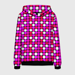 Толстовка-худи мужская Розовые и белые квадраты, цвет: 3D-черный