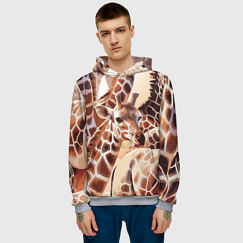 Мужская толстовка Жирафы - африканский паттерн / 3D-Меланж – фото 3