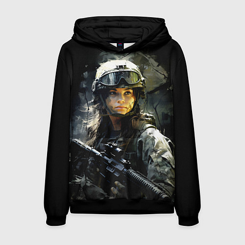 Мужская толстовка Девушка воин в боевой экипировке / 3D-Черный – фото 1