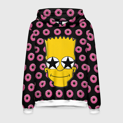 Мужская толстовка Барт Симпсон на фоне пончиков / 3D-Белый – фото 1
