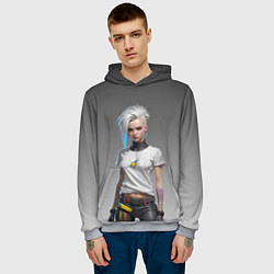 Толстовка-худи мужская Блондинка в белой футболке Cyberpunk 2077, цвет: 3D-меланж — фото 2