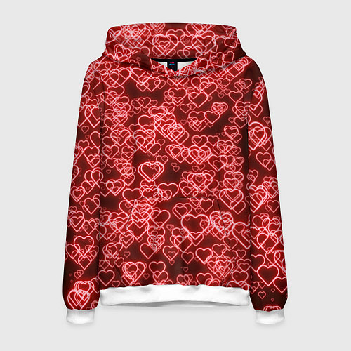 Мужская толстовка Неоновые сердечки красные / 3D-Белый – фото 1