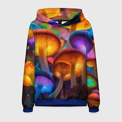 Толстовка-худи мужская Неоновые светящиеся грибы, цвет: 3D-синий