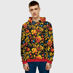 Толстовка-худи мужская Русская национальная роспись хохлома, цвет: 3D-красный — фото 2