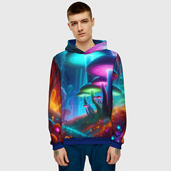 Толстовка-худи мужская Планета цветных неоновых грибов, цвет: 3D-синий — фото 2