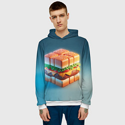 Толстовка-худи мужская Абстрактный гамбургер в форме куба, цвет: 3D-белый — фото 2