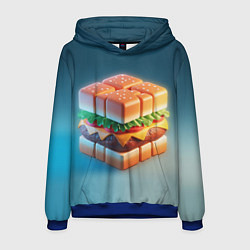 Толстовка-худи мужская Абстрактный гамбургер в форме куба, цвет: 3D-синий