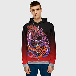 Толстовка-худи мужская Дракон и тигр в год дракона, цвет: 3D-меланж — фото 2