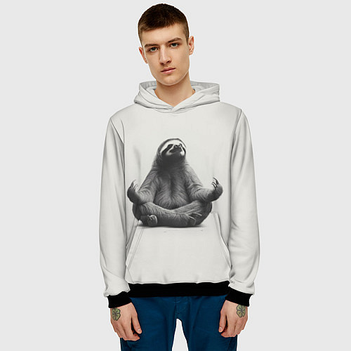 Мужская толстовка Ленивиц в позе лотоса / 3D-Черный – фото 3