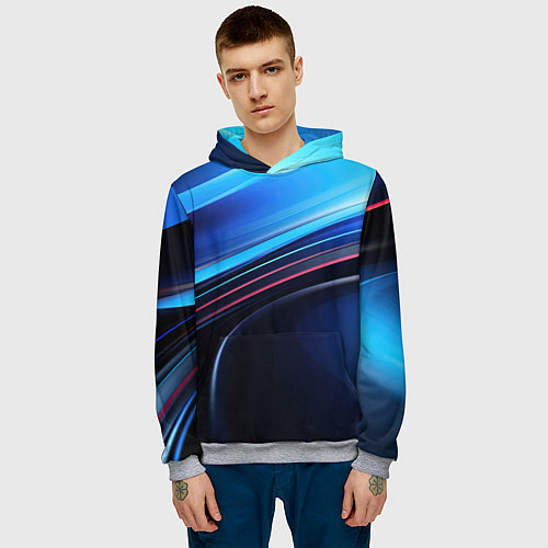 Мужская толстовка Синяя и черная абстракция геометрическая / 3D-Меланж – фото 3