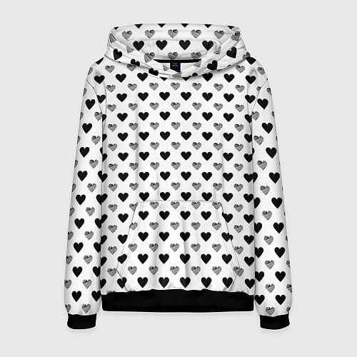Мужская толстовка Черно-белые сердечки / 3D-Черный – фото 1