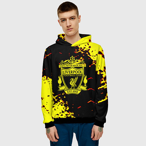 Мужская толстовка Liverpool жёлтые краски текстура / 3D-Черный – фото 3