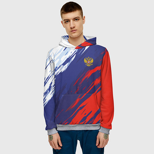 Мужская толстовка Россия Sport брызги красок триколор / 3D-Меланж – фото 3