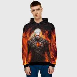Толстовка-худи мужская Ведьмак и пламя, цвет: 3D-черный — фото 2