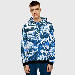 Толстовка-худи мужская Белые клыки на синем фоне, цвет: 3D-черный — фото 2