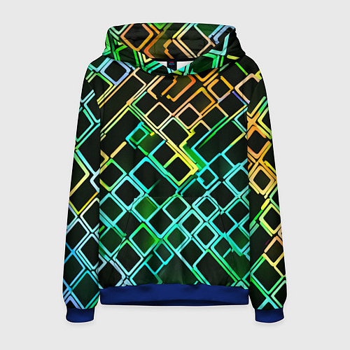 Мужская толстовка Жёлто-синие квадраты на чёрном фоне / 3D-Синий – фото 1