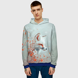 Толстовка-худи мужская Белый лис в цветах, цвет: 3D-синий — фото 2