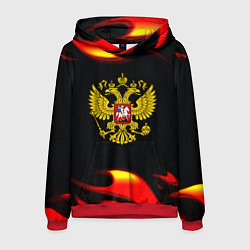 Толстовка-худи мужская Герб РФ огонь, цвет: 3D-красный